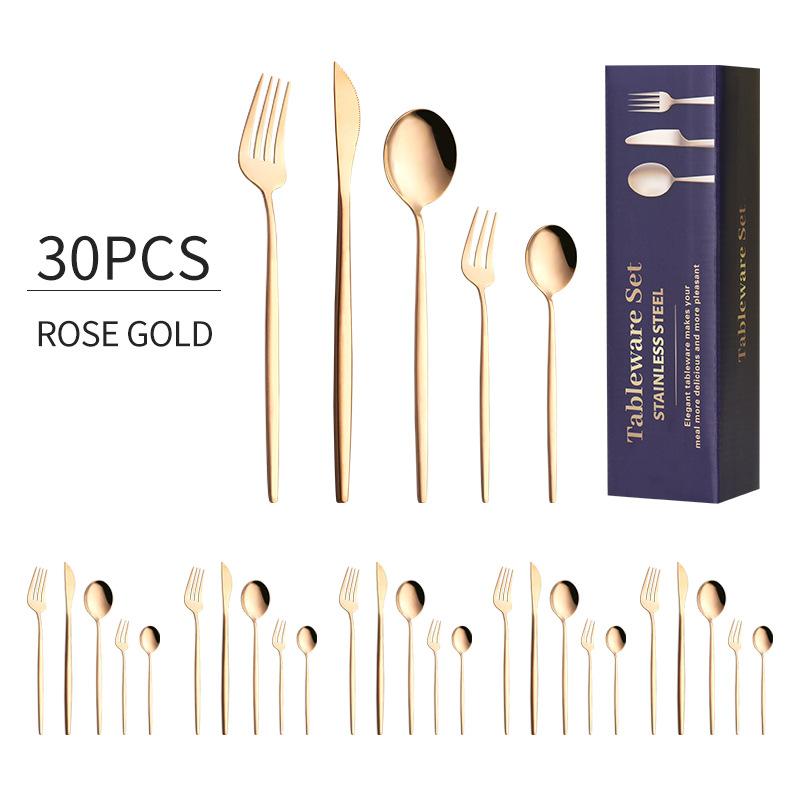 30pcs Gold Western Dinnerware Set Stainless Steel Cutlery Set Fork Knife Spoon Tableware Set Flatware Set Silverware Set