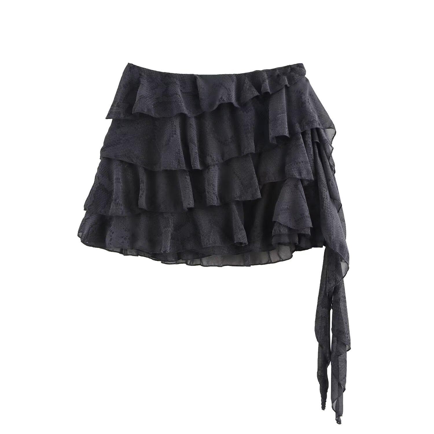 

2025 Spring Women s Slim High-Waist Ruffle Layered Mini Skirt Medium