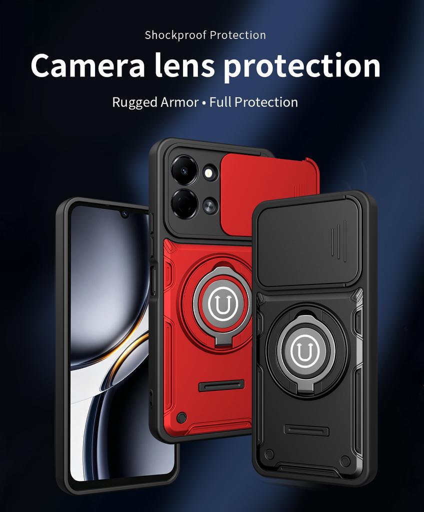 Anti-slip Armor Shockproof Case For Tecno Spark Go 3 KN3 Camera Lens Protection Rotating Ring Stand TPU Plastic Phone Cover
