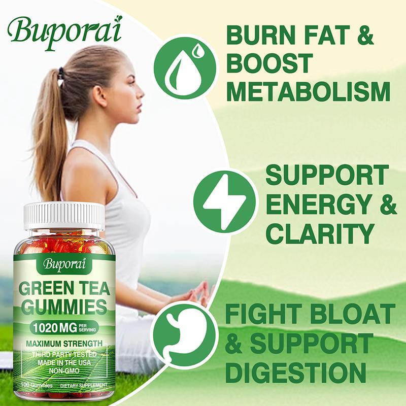 Green Tea Fat-burning Gummies, Containing Green Coffee Bean Extract and Raspberry Ketone, Promote Metabolism and Enhance Athletic Performance.
