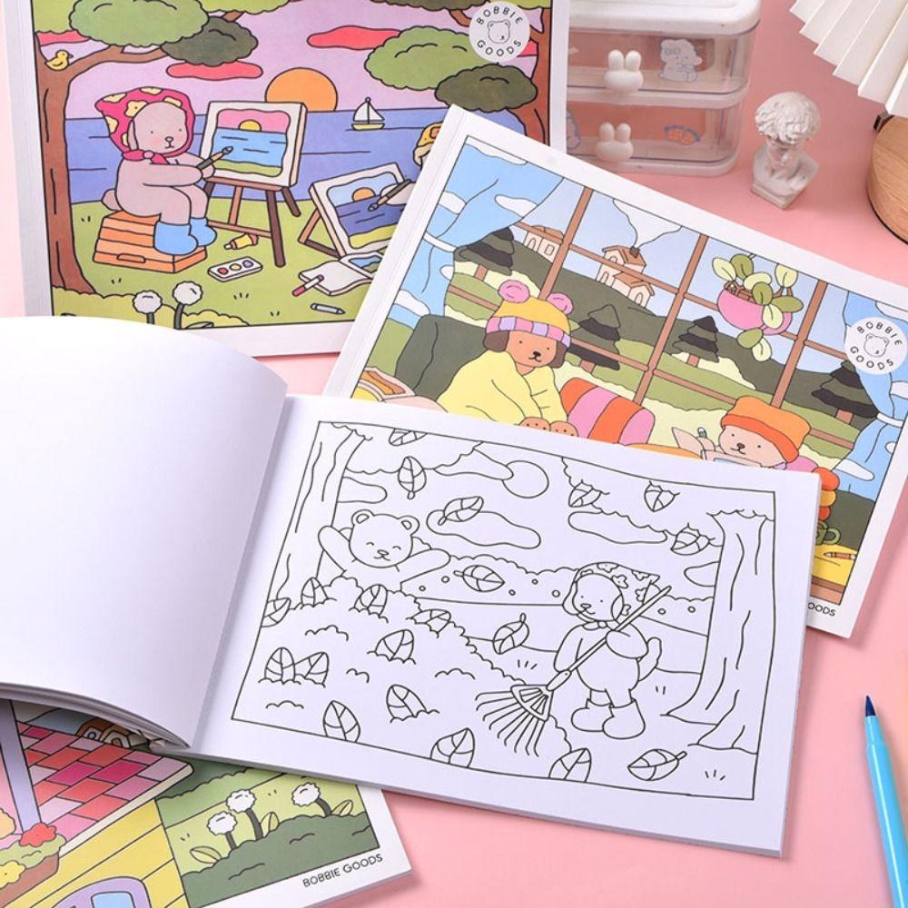 Cartoon Relaxing Coloring Book Educational Doodles Book  For Adults and Teens