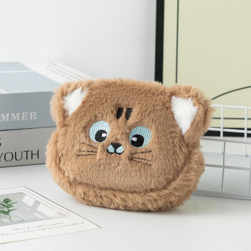 

1 шт. Портативный кошелек для монет в виде животных Kawai, милый плюшевый кошелек для монет в виде кошки-коалы, удостоверение личности, кредитная карта, документы, ключи, чехол для хранения денег коричневый