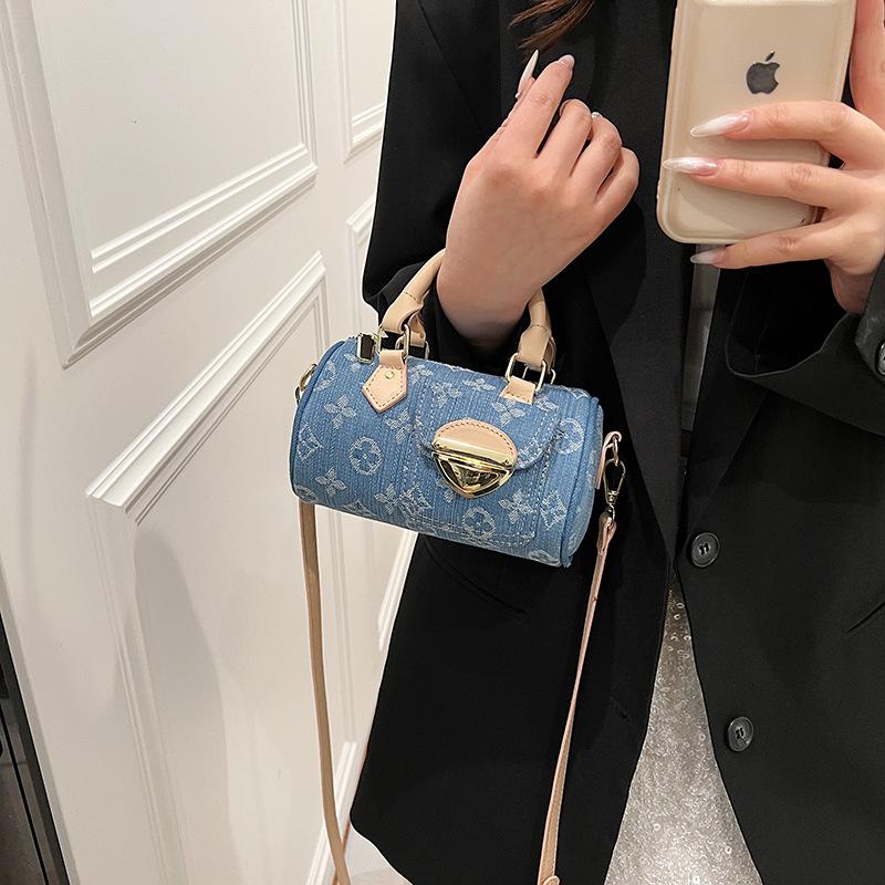 Bolsos de mezclilla unisex de moda para mujer: nuevos bolsos cruzados multiusos de tendencia, bolsos tote redondos a la moda.