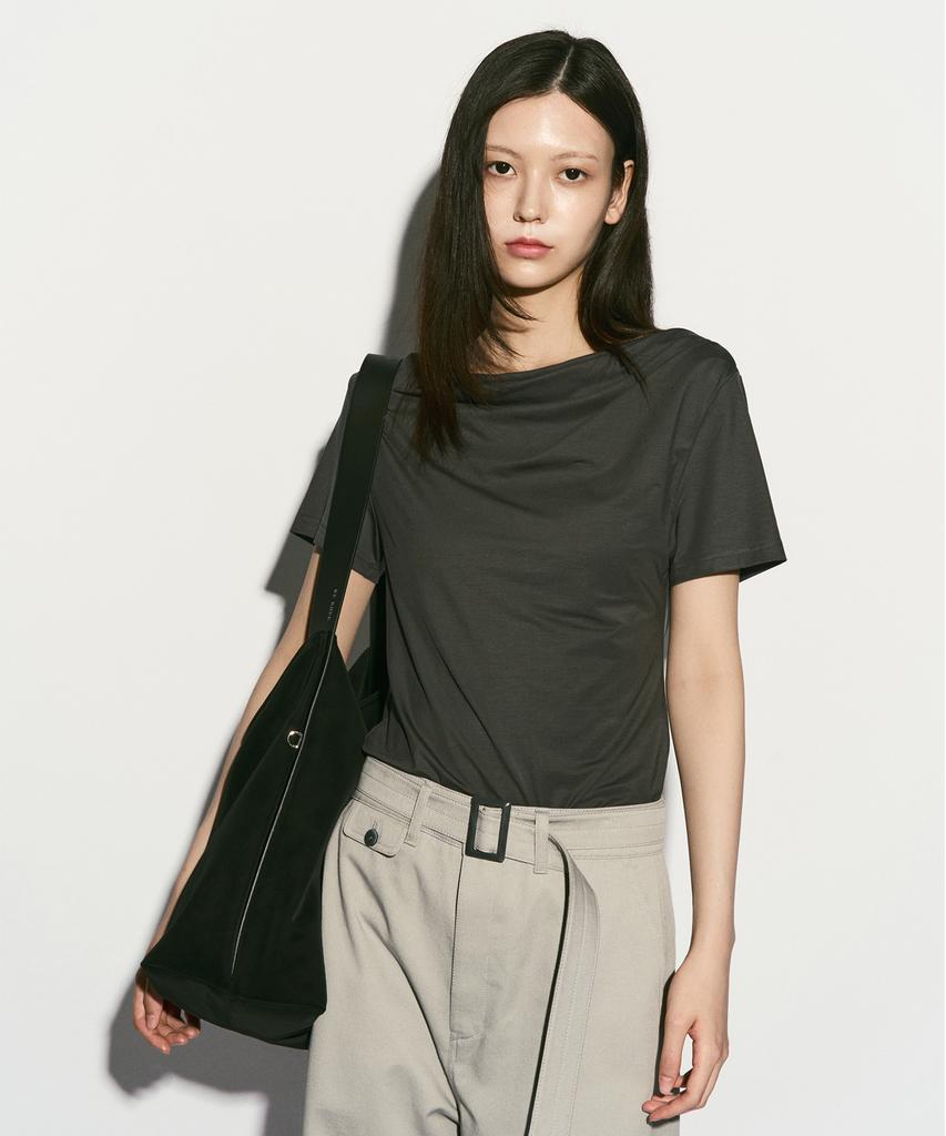 Re Rhee Cowhide Strap Hobo Bag Black