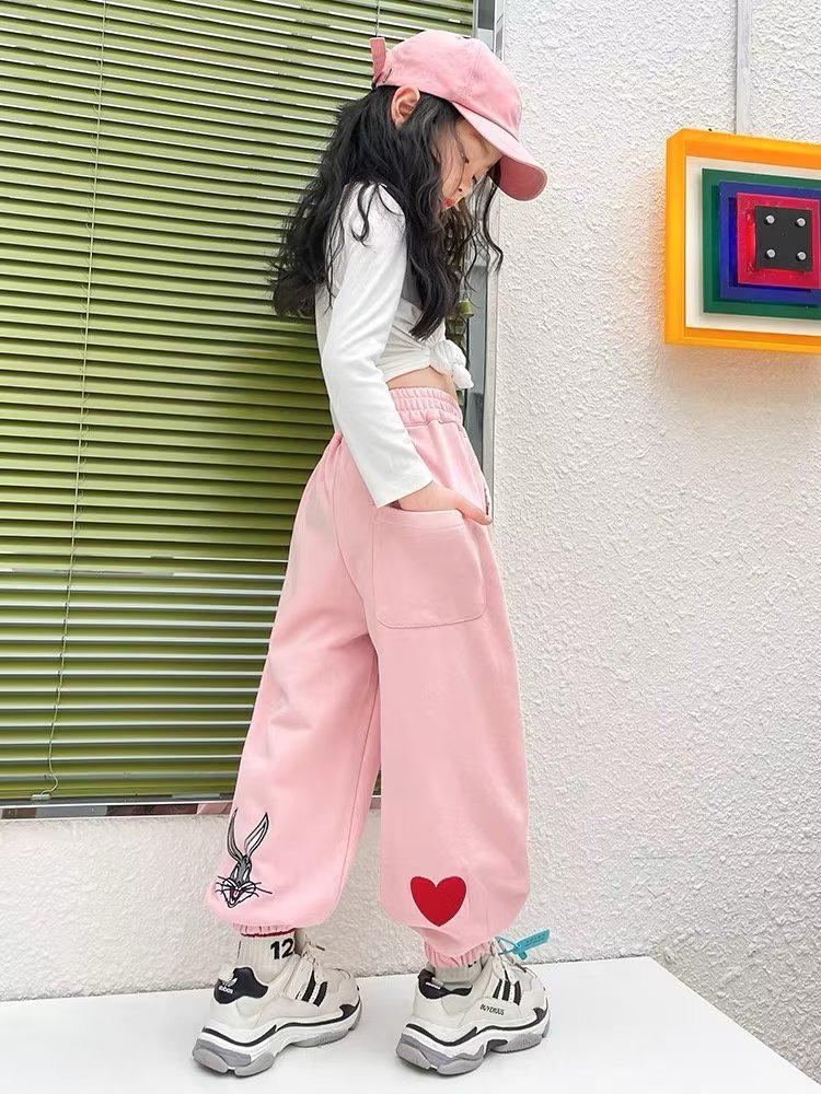 Girls' Autumn 2024 Korean-Style Cool Harem Sweatpants - Casual Sports Leggings