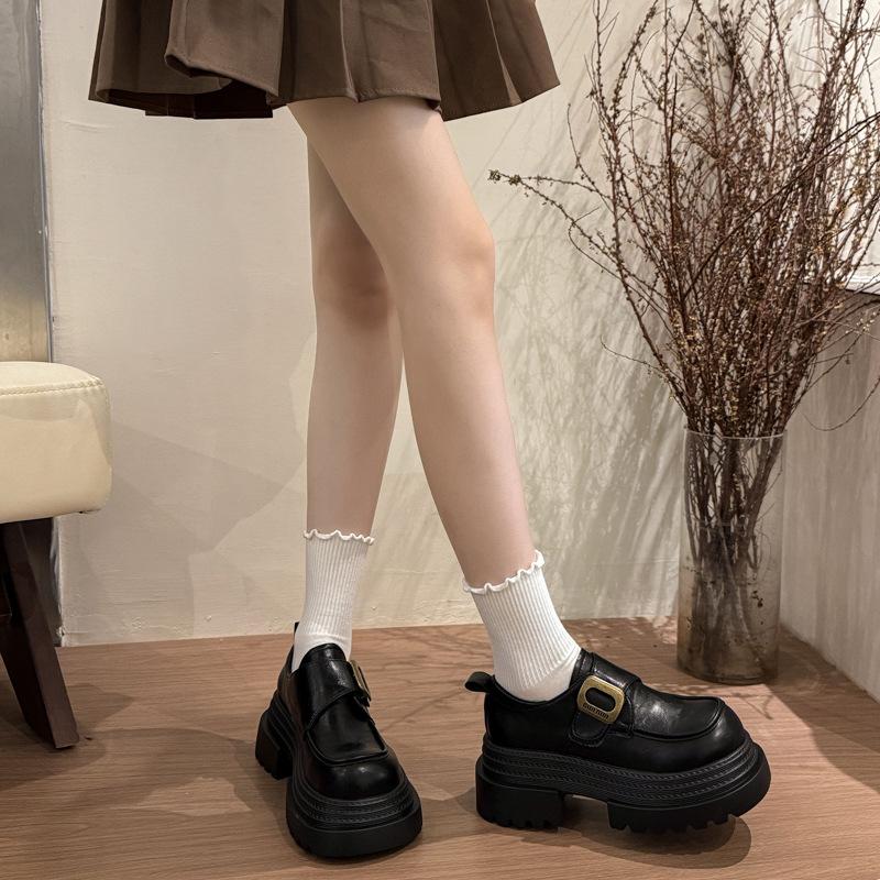 2025 British style super high heel thick sole heightening metal buckle small leather shoes thick sole muffin single shoes spring new women