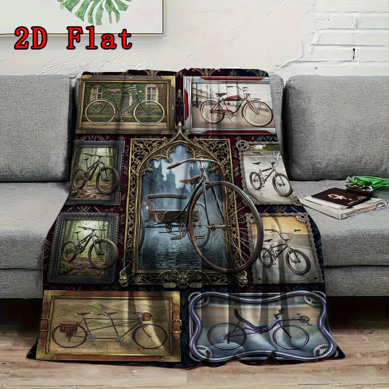 Bicycle Collection 2D Flat Pattern Flannel Blanket, High quality All Seasons, Home Decor, Warmth and Comfort, Perfect for Christmas Gifts.