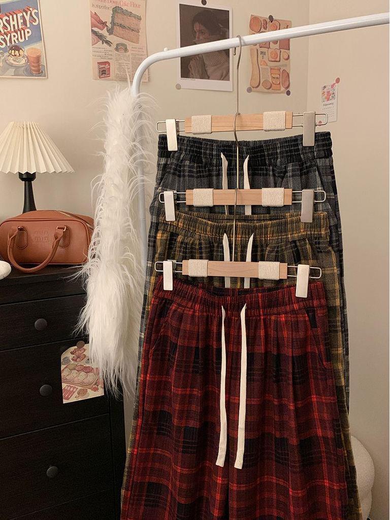 Women's Korean Style High Waist Plaid Wide Leg Pants - Retro, Loose, and Slimming for Spring & Autumn