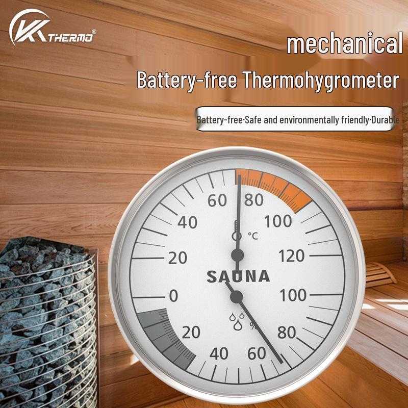 Wandgemonteerde Aluminium Thermohygrometer: Batterijvrije Hoge Temperatuur & Vochtigheidsmeter voor Sauna Stoomruimtes
