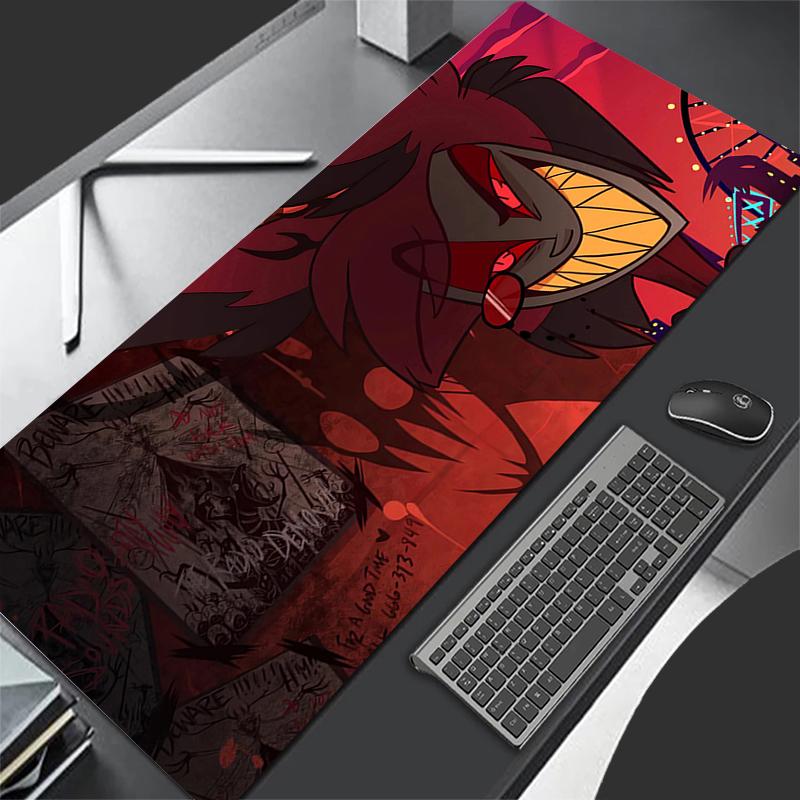 Red Anime Extended Desk Mat Laptop Cute H-hazbin XXL Hotel Mouse Pads PC Gamer Cabinet Mousepad A-alastor Non Slip Keyboard Rug