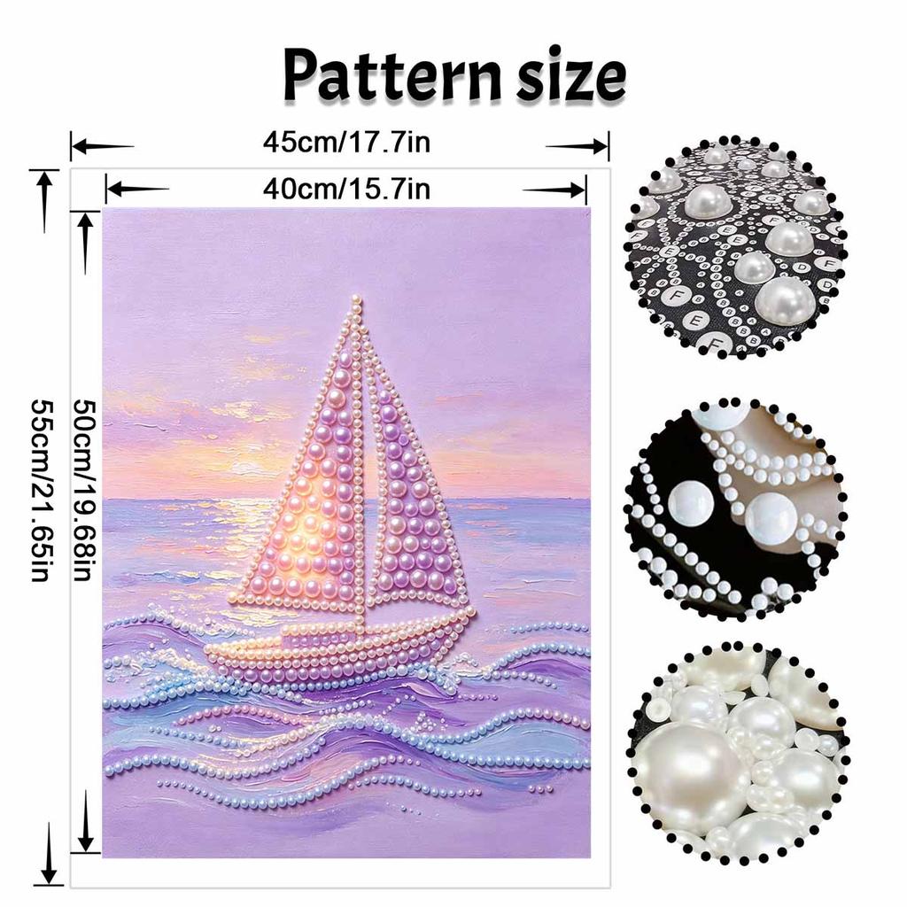 Rahmenloses Perlenmalerei DIY-Set Sonnenuntergang Segelboot auf See 3D Funkelndes Perlen Leinwand Entspannendes Kreatives Basteln für Kunstliebhaber