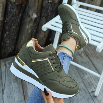 New Large-sized Sport Casual Shoes with Lace-up Wedge Heels and Thick Soles for Women