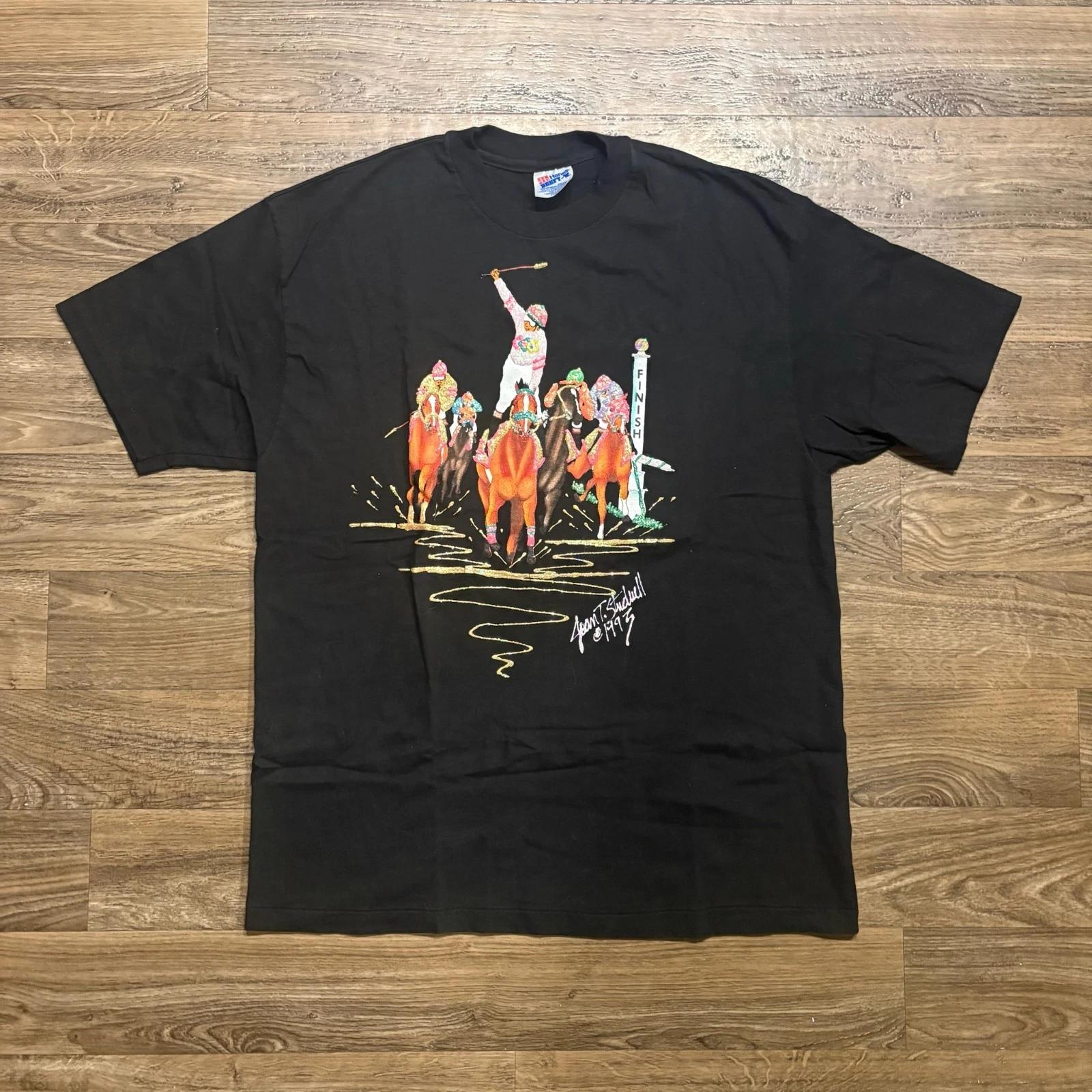 

90s / Vintage 1993 Horse Racing Graphic T Shirt XL Single Stitch Made in USA M