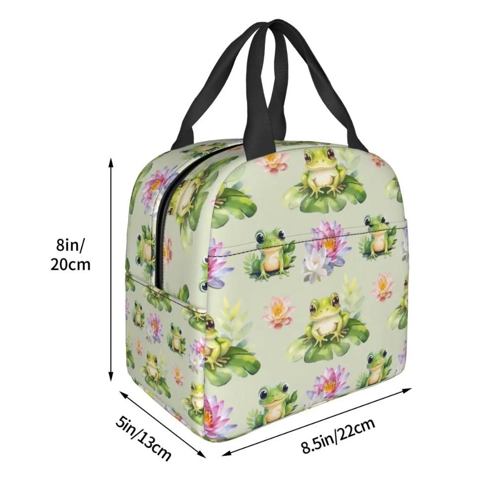 Sac à déjeuner isotherme Grenouille Mignonne sur Feuilles de Lotus pour Enfants Sac Isotherme Scolaire Boîte Thermique à Aliments Sac Fourre-tout Boîtes à Lunch Portables Contenant