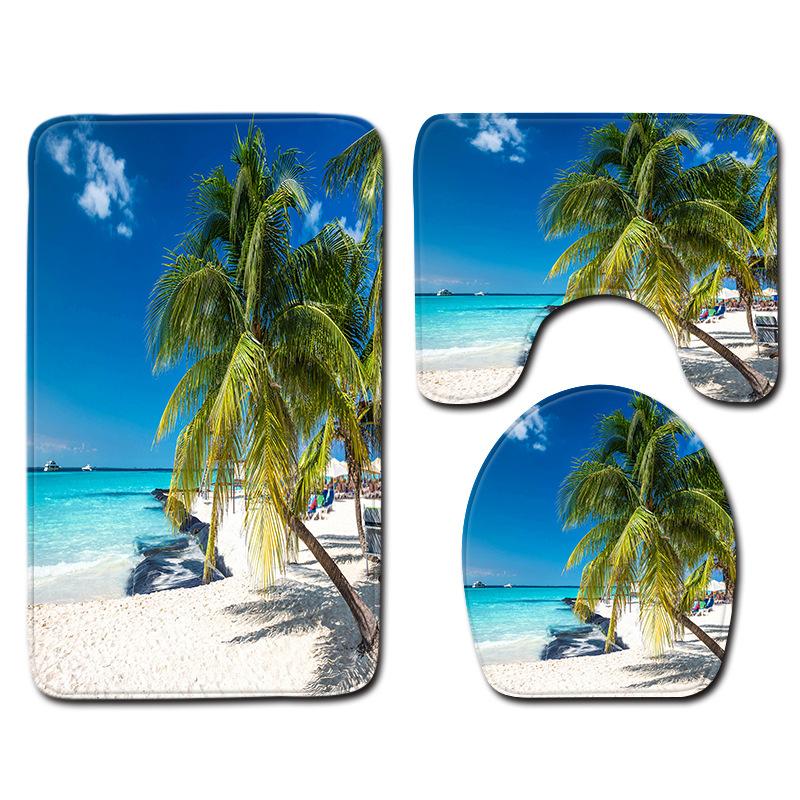 Beach Coconut Ocean View Printed Toilet Carpet Bathroom Decorative Absorbent Floor Mat