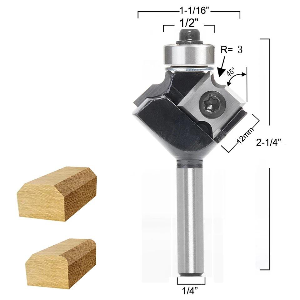 Industrial Grade Disposable Double-Edged Router Bit - Round Nose Angle, 1/4, 6, 8mm Shank for Woodworking.