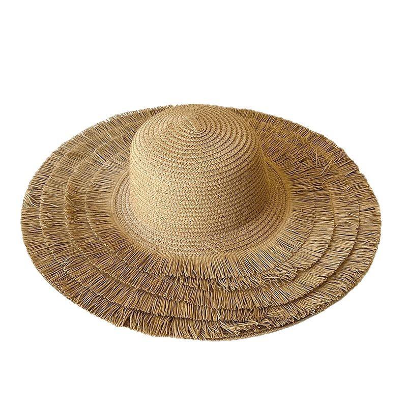 New Tassel Edge Straw Hat Women's Summer Seaside Beach Big Brim Vacation Wind Sun Protection Sunshade Straw Sun Hat