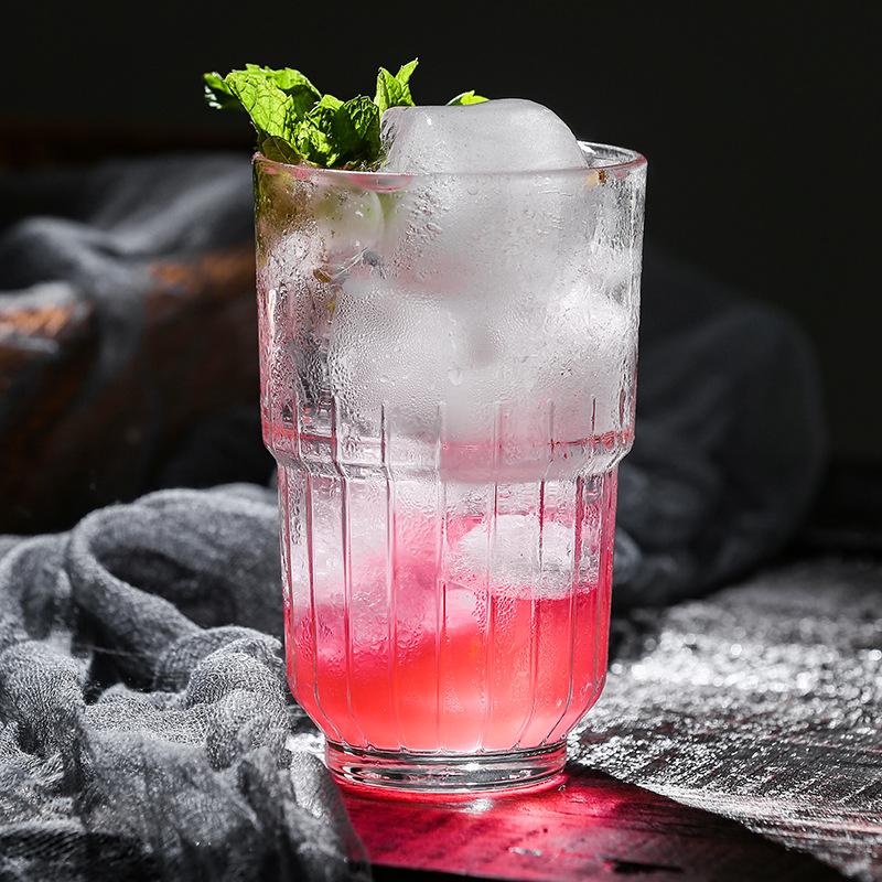 12oz 350ml French Retro Style Transparent Cold Extraction Coffee Cup Striped Glass Restaurant Cafe Bar Lemon Soda Green Tea Mugs