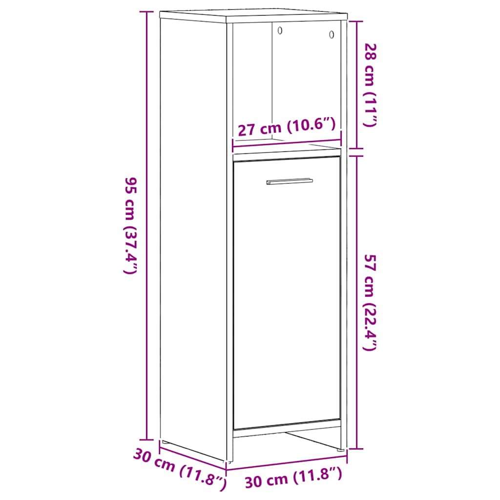 Black Oak Bathroom Cabinet 30 X 30 X 95 Cm Engineered Wood