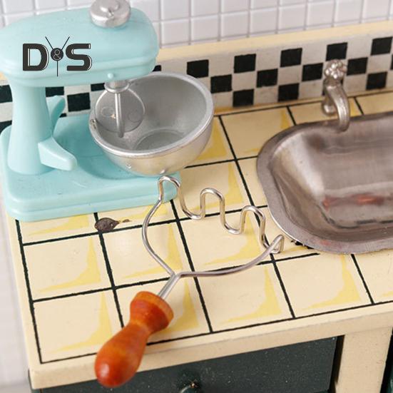 1 Set Miniature Kitchen Tools Mini Honey Mixer Mashed Potato Press Miniature Cooking Baking Utensils Models for 1:12 Miniature House