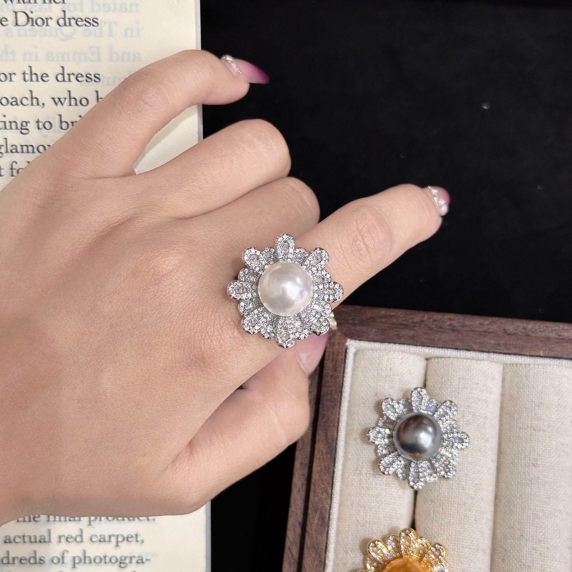 2025 Новый Кольцо-цветок подсолнуха с жемчугом Открытое регулируемое кольцо Дизайн Ювелирные изделия