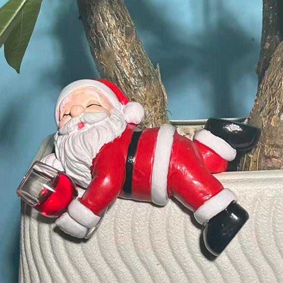 Mini Santa Christmas Statue Miniature Santa Claus Holding Red Wine/Drinks Flower Pot Decoration Cute Resin Plant Pot Hugger Figurine
