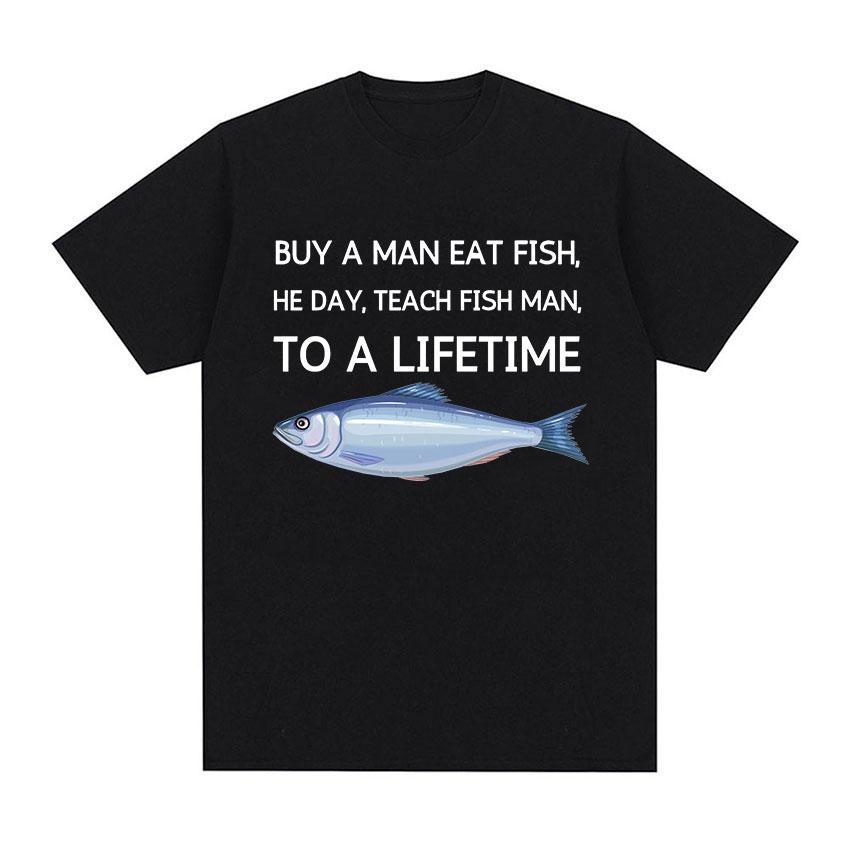 Funny Fish Diagram Meme Graphic T Shirt Men Women Retro High Quality Fashion T-shirts Tops Casual 100% Cotton Oversized T-shirt