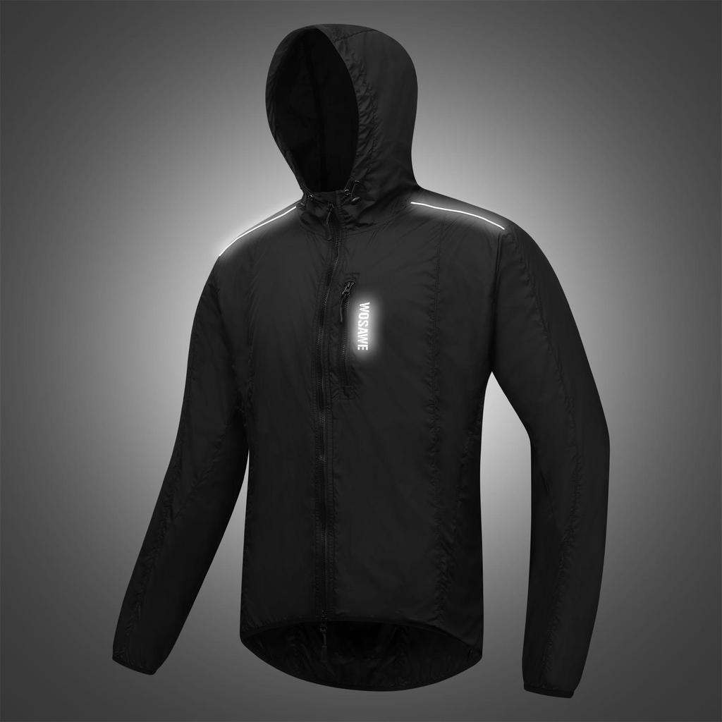 Wosawe Windproof Cycling Jackets Hooded Waterproof Long Sleeve Windbreaker Jerseys Reflective Bicycle Clothing Men's Jacket