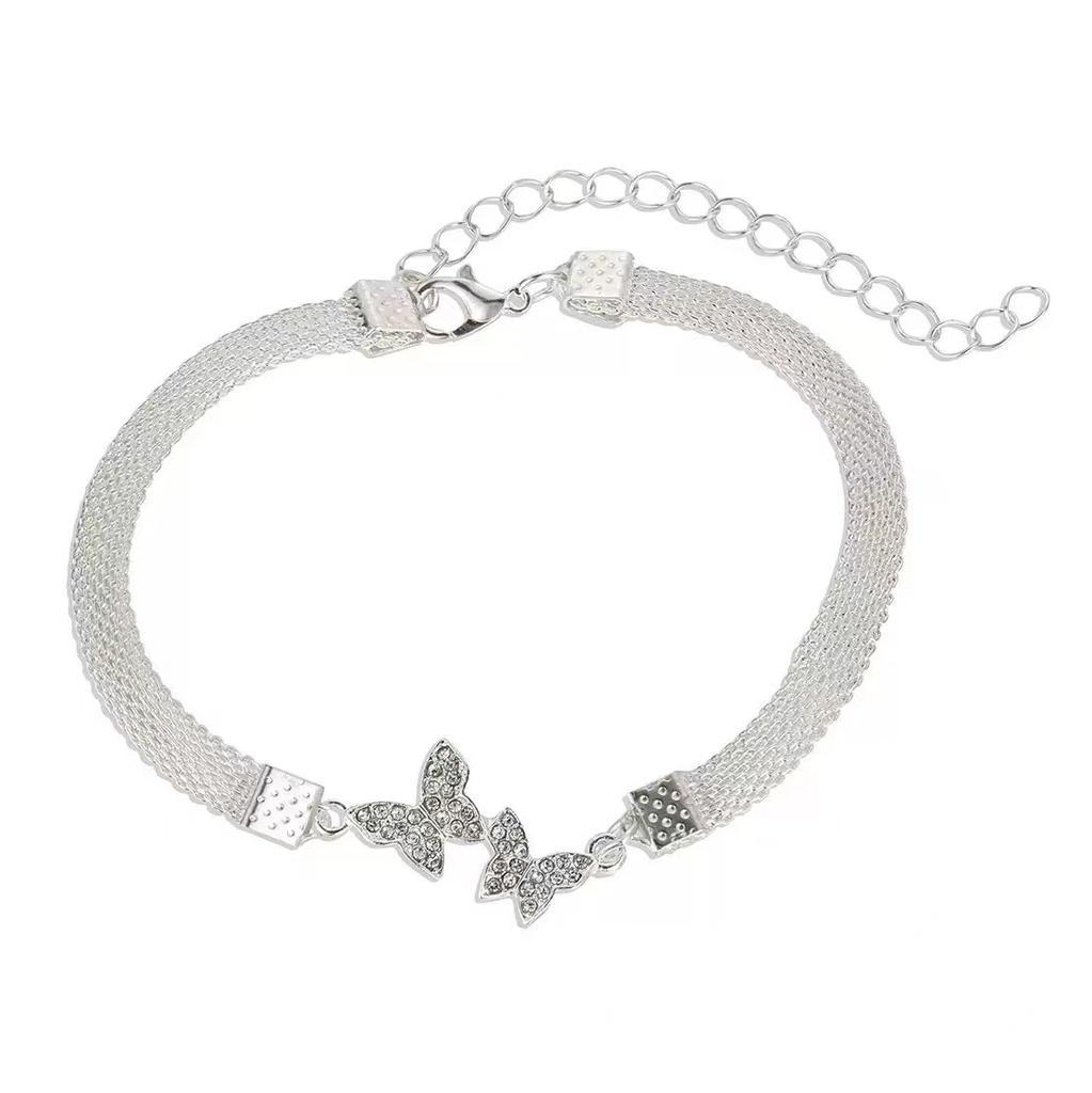 Mode Retro Zomer Hete Verkoop Zinklegering Bedel Twee Draagbaar Sprankelend Onbeperkt 8-Figuur Enkelband Armband Twee Sprankelende Voet Zirkonia