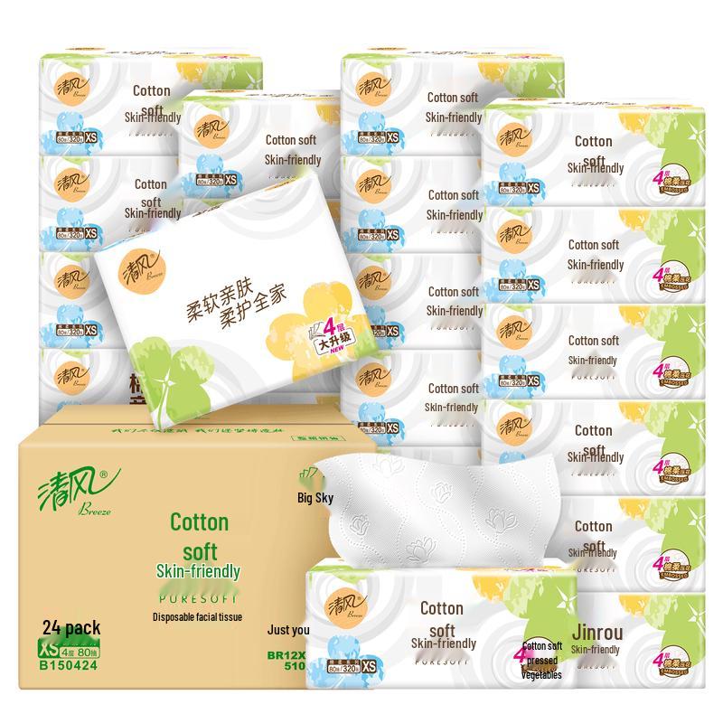 Qingfeng 4-Ply Facial Tissues, 80 Pulls x 24 Packs