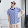 Crew Neck Man's Short Sleeved Top Blue and White Striped Oversized Stripe T-Shirt Male/Female