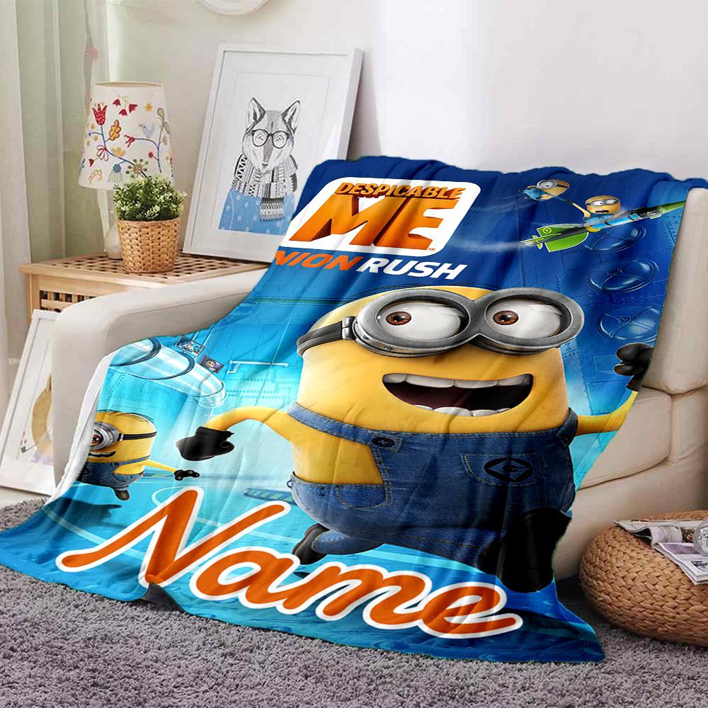 Custom Name Minions Card flannel Blanket for Super Soft Cute Comfort Blanket for Travel Bedding Couch Sofa Blanket
