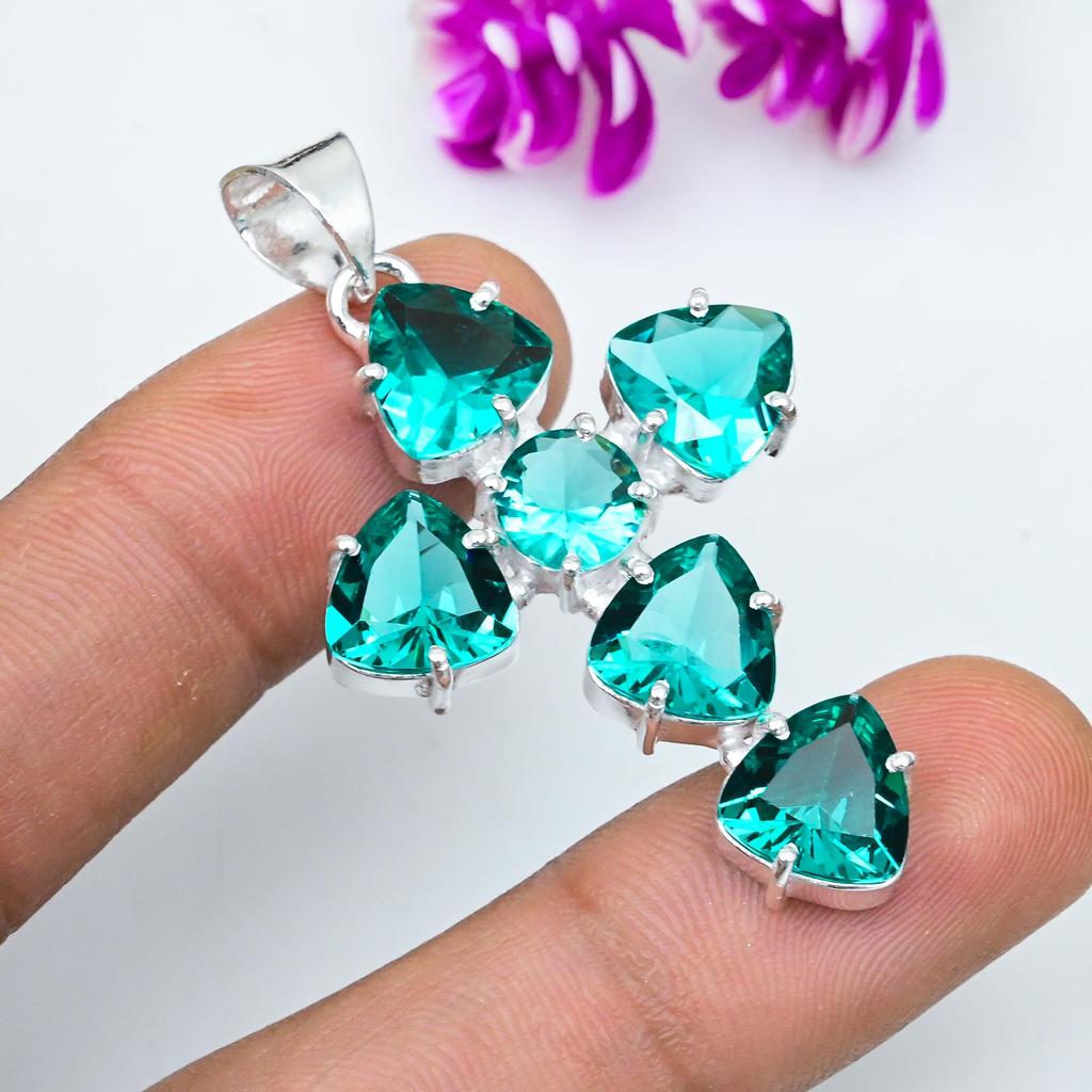 Indicolite edelstensanheng, 925 solid sterling sølv anheng, håndlagde antikke smykker, gave til morsdagen