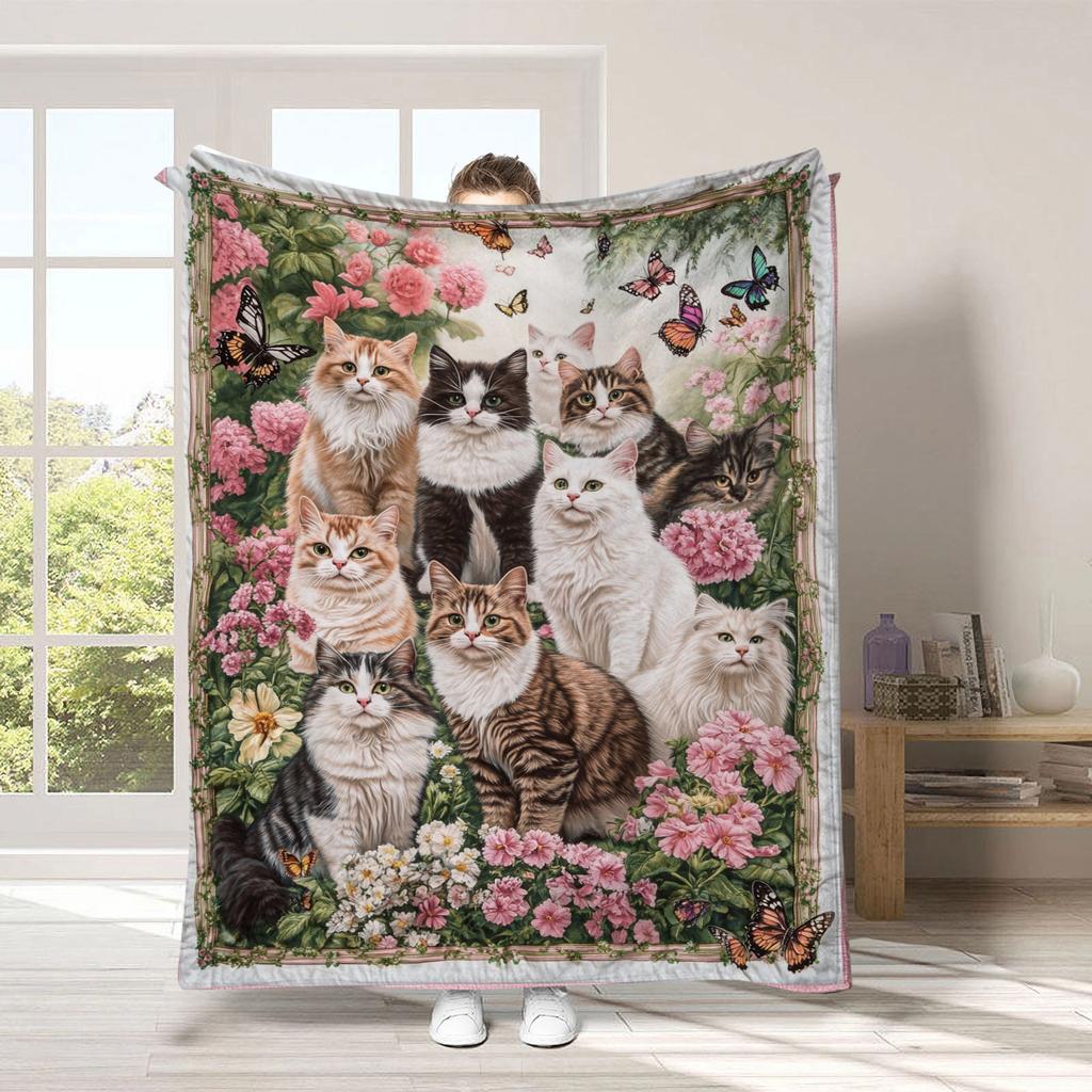 Vintage Pet Cat Digital-printed Polyester Bedroom Velvet Flannel Soft Sofa Cover Blanket Fleece Soft Cover Blankets for Beds