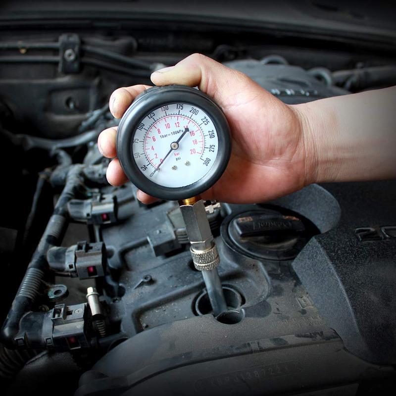 0-300PSI Engine Compression Tester Kit Engine Compression Tester, 8PCS Engine Cylinder Pressure Gauge for Petrol Gas Engine Test