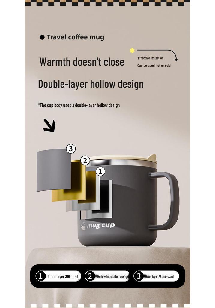 304 Stainless Steel Kids' Water Cup with Lid, Portable Double-Layer Insulated Anti-Scald Mug for Home or Office