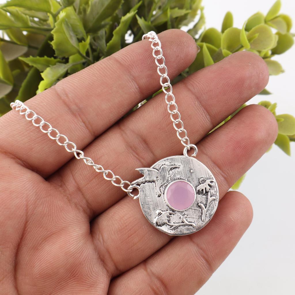 Rose Chalcedony Handmade Gemstone Pendant, 925 Solid Sterling Silver Pendant Antique Jewelry, Pendant For Engagement Gift
