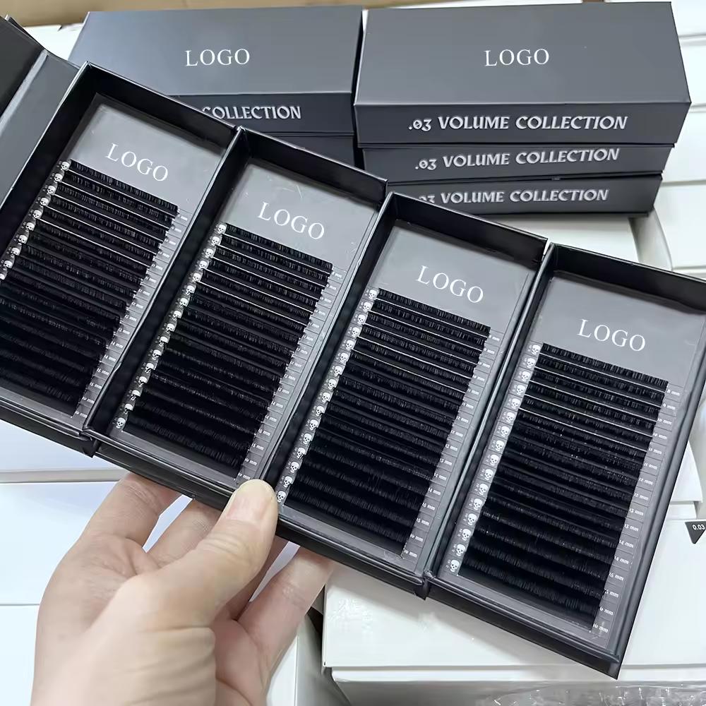 Matte Dark Black Cashmere Eyelash Extension Supplies Custom 0.03 0.05 Individual Volume Eye Lash Extension Trays