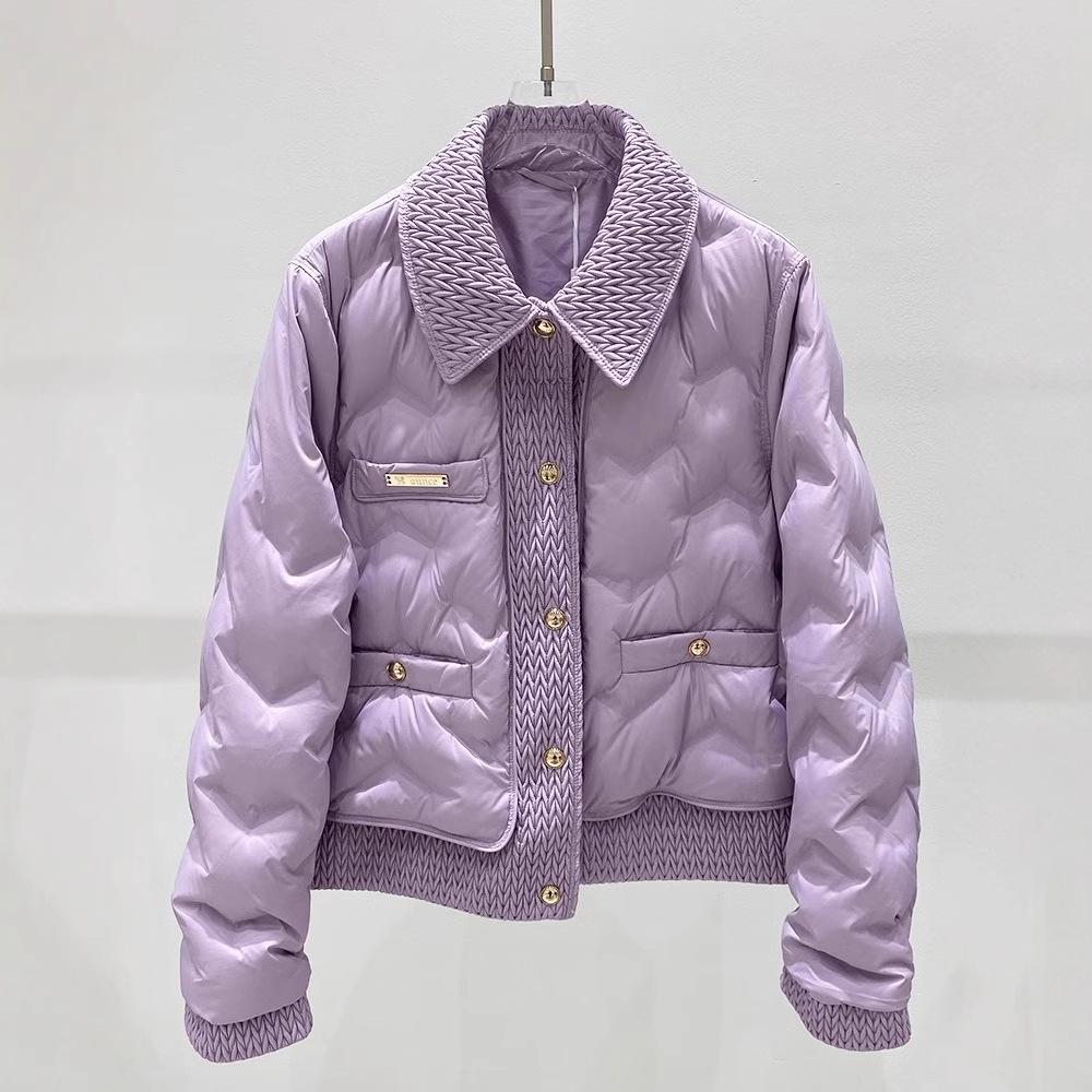 Xiaoxiangfeng Down Jacket Women's Short Fashion Woven Lapel Pressed Glue Light and Thin White Duck Down Warm Winter Coat