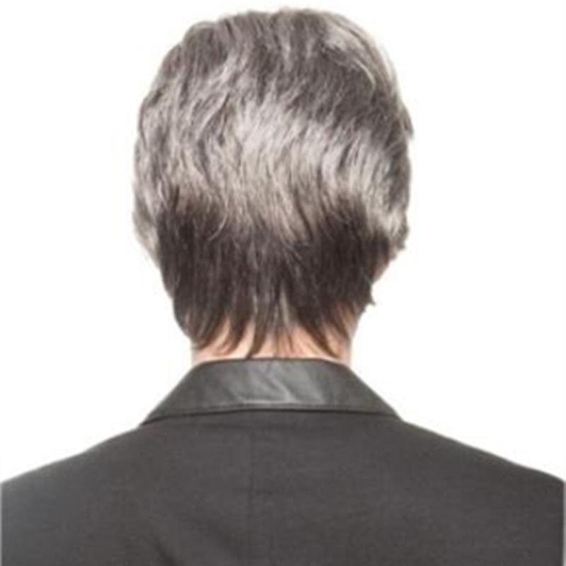Synthetic Father Wig with Bangs Grey Wig for Elder Men Cosplay Party Costume Short Natural Hairstyle Wig Male Daily Use