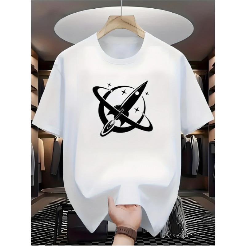 Men'S Black & White Casual T-Shirt with Star of David & Hebrew Lettering Print - Breathable Round Neck Short Sleeve, All-Season Comfort