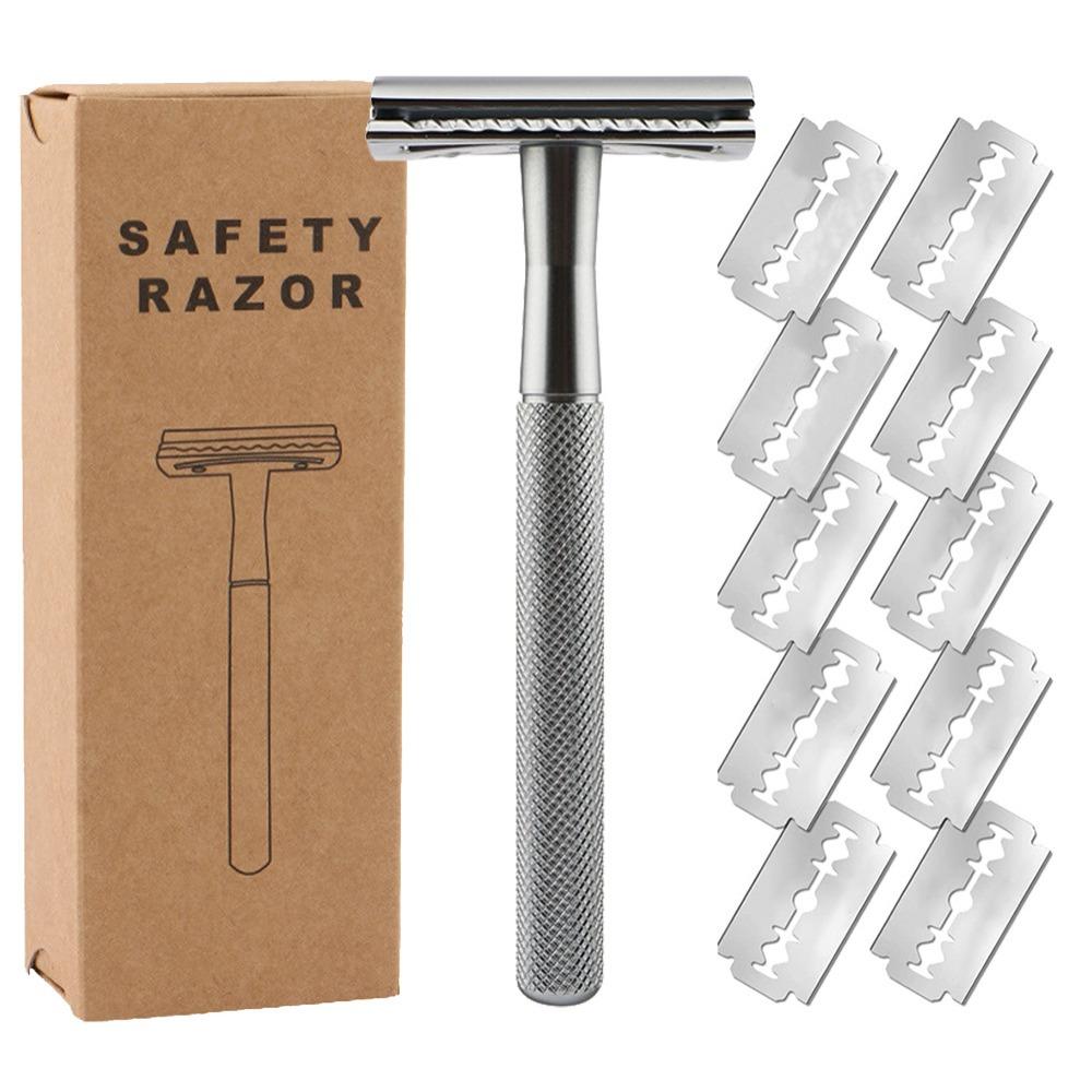 

Stainless Steel Safety Razor Reusable Hair Shaver New Double Edge Razor for Men and Women срібний