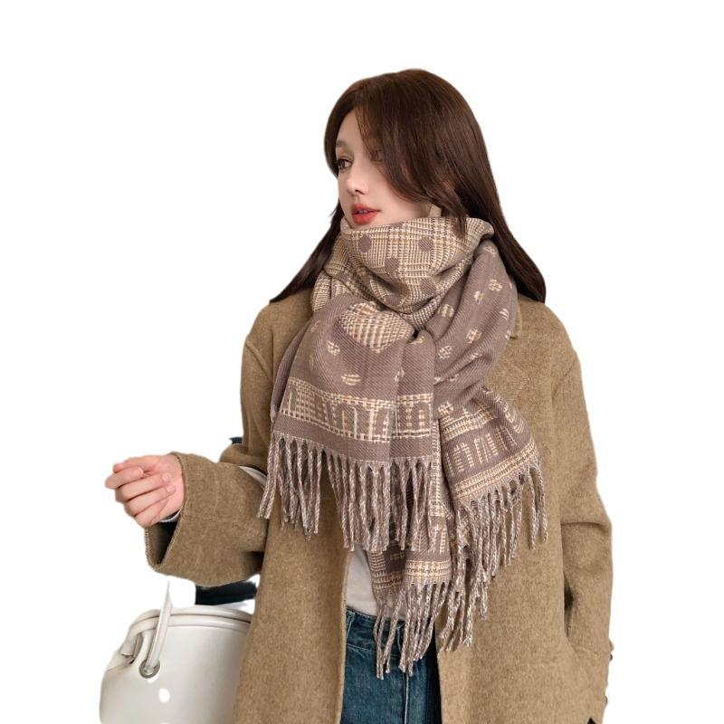 Letter plaid premium imitation cashmere scarf women's winter versatile couple scarf thickened warm fringed shawl