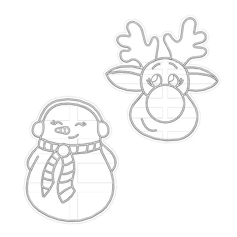 New Christmas Cookie Cutters Snowman Reindeer Shaped Christmas Themed Pressable Biscuit Mold Cookie Stamp Embosser Baking Pastry