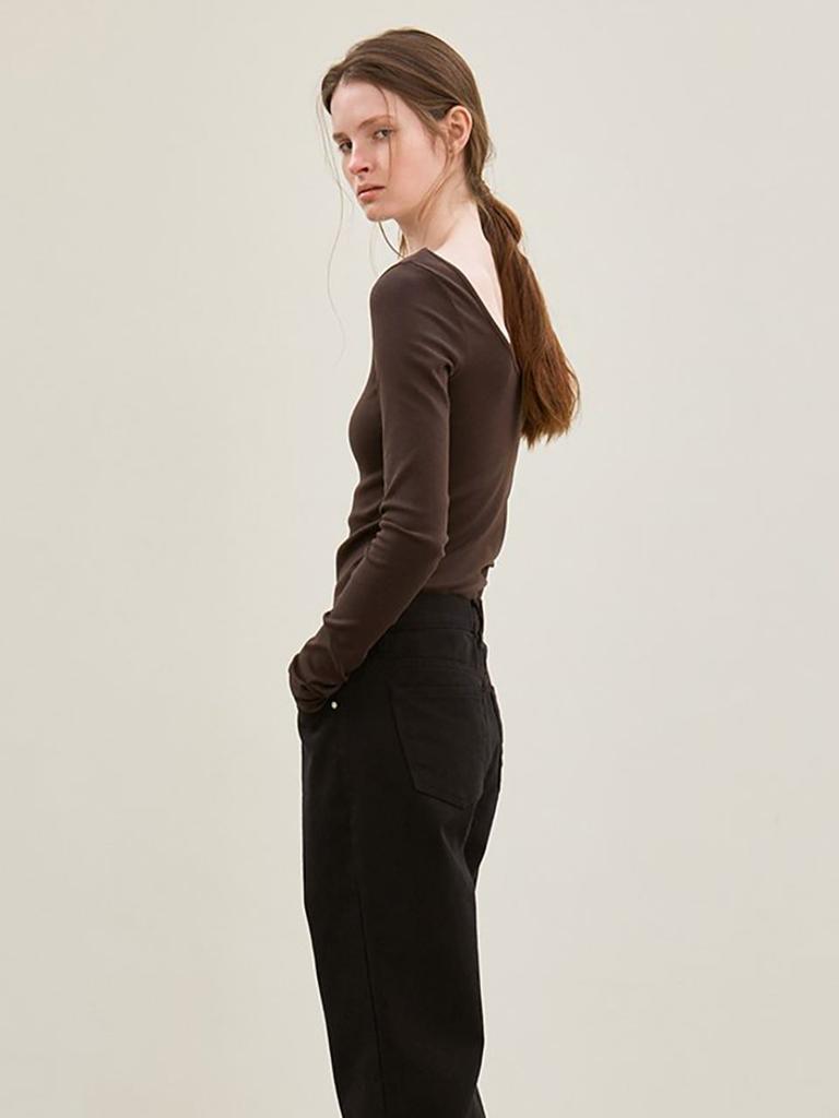 Le Back Scoop Neck Long Sleeves (Brown)