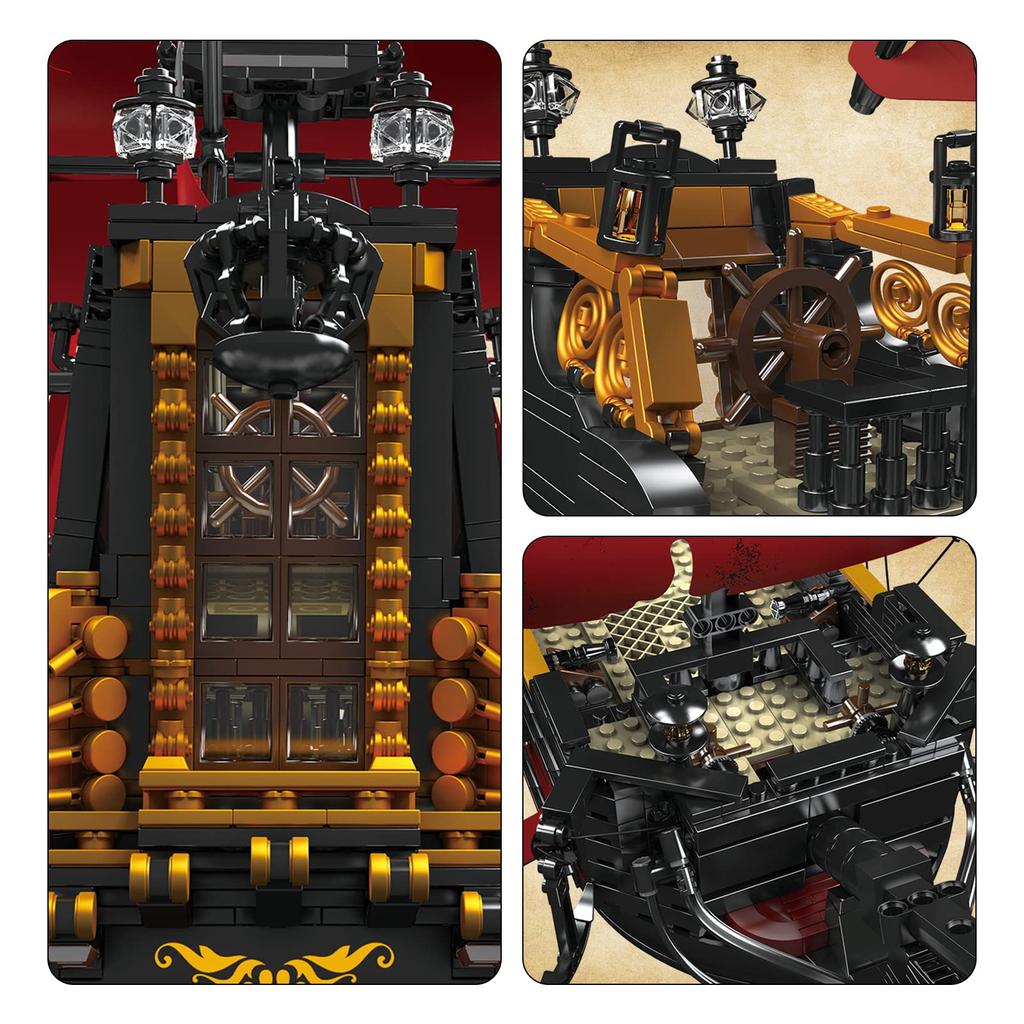 Mold King 13109 Technic Yacht Model, Queen Anne Revenge Big Red Pirate Ship Clamping Block Kit, 3139 Pieces, Large MOC Technology Queen Anne Revenge