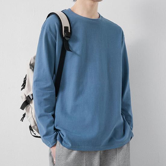 Mannen T-shirt Lange Mouwen Ronde Hals Vochtafvoerend Normale pasvorm Casual Lente Herfst Effen Kleur Mannelijke Basic Trui Top streetwear