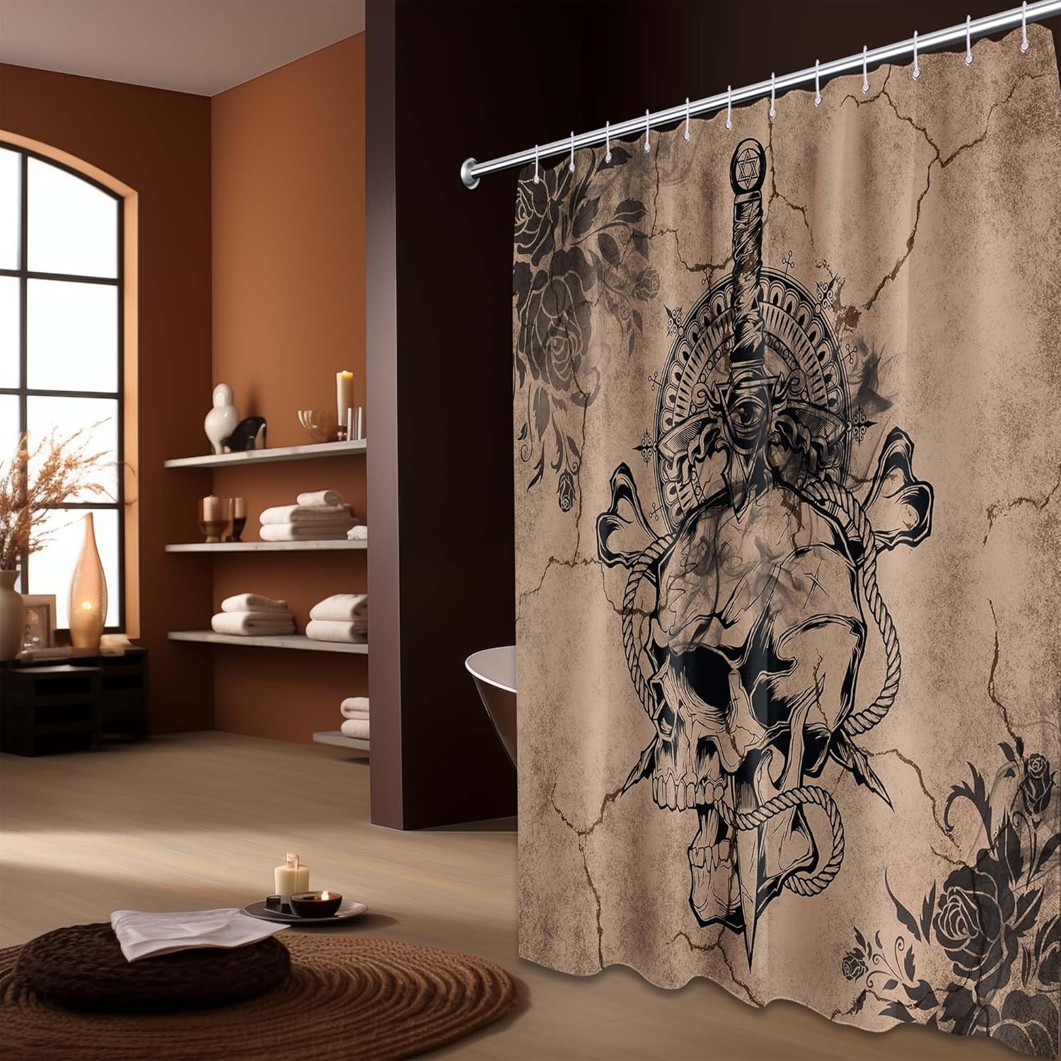 

Bohemian Mid Century Modern Shower Curtain Navy Blue Shower Curtain Mens Bathroom Decor Bohemian Dark Blue, Waterproof Fabric W60H190(CM)-1 Pcs