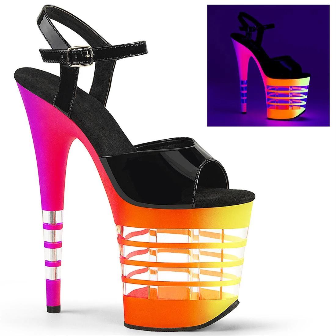 

20Cm hate day high transparent stripe color fluorescent waterproof table high heel sandals 46 чёрный
