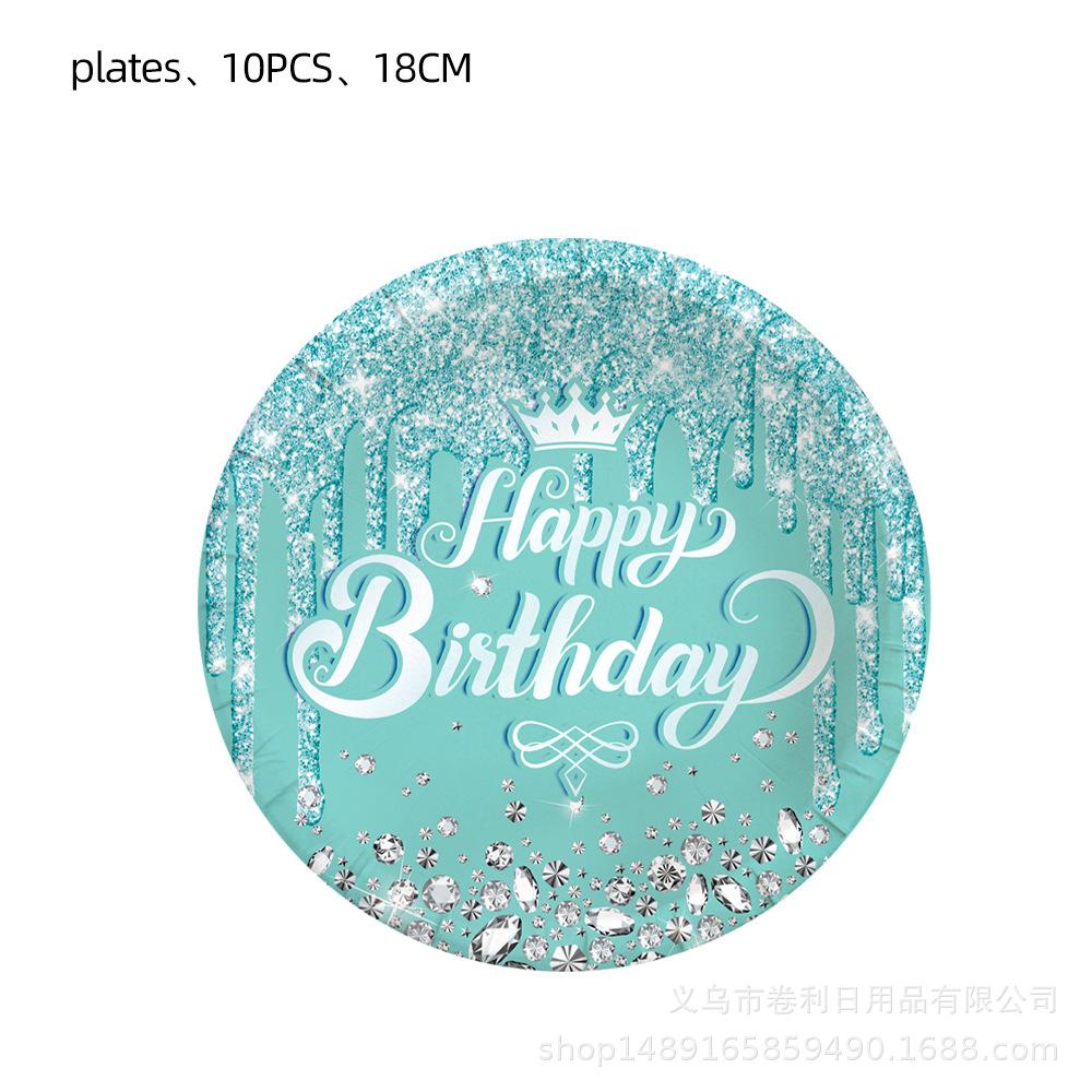 Diamond Themed Birthday Party Supplies Birthday Decorations Purple Pink Blue Tiffany Decorated Balloons Paper Plates Cutlery